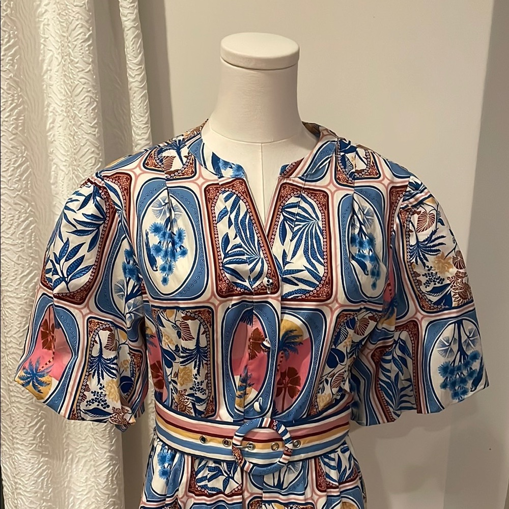 NWT JOIE Cotton Floral Patterned Dress with Belt 10 POCKETS! Farm Rio Look - Picture 3 of 11